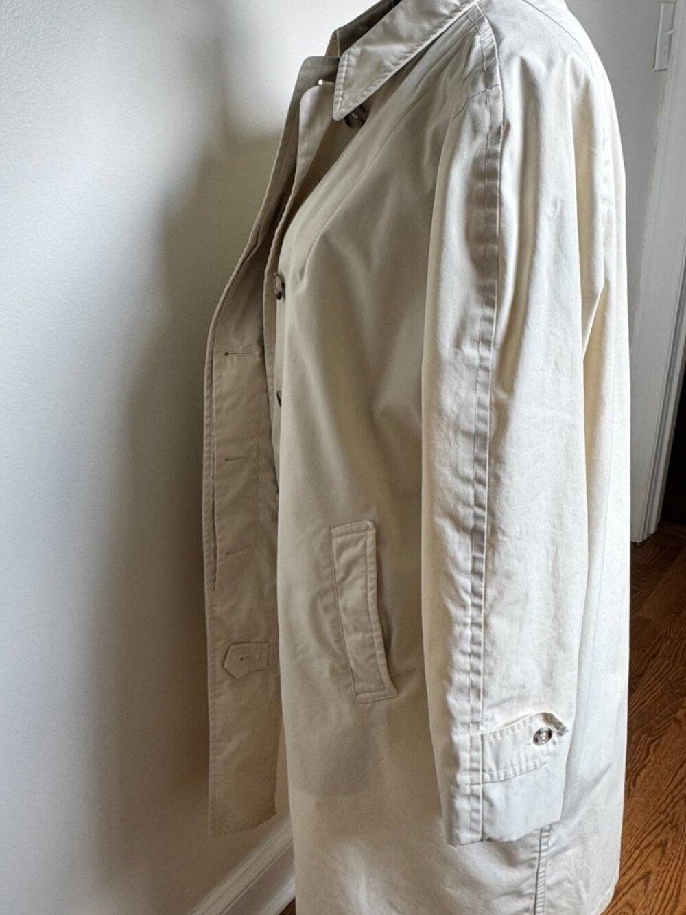 Vintage 60s 70s London Fog Maincoats Rain Coat 14 Petite Ivory Trench - Picture 9 of 14
